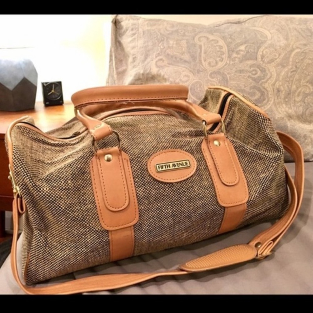 Vintage Tweed Saks FIFTH AVENUE Travel Luggage Shoulder